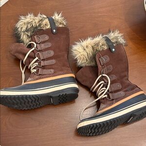 Sorel Dark Brown Fur-Lined Winter Boots Joan of arc